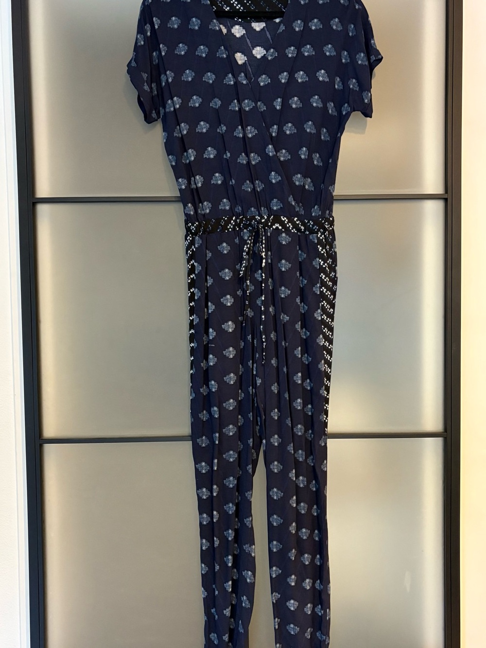 Velvet by Graham & Spencer Navy Printed Short-Sleeve Jumpsuit